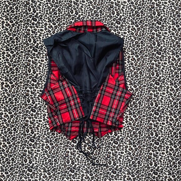 vintage plaid lace-up crop vest - Picture 3 of 6
